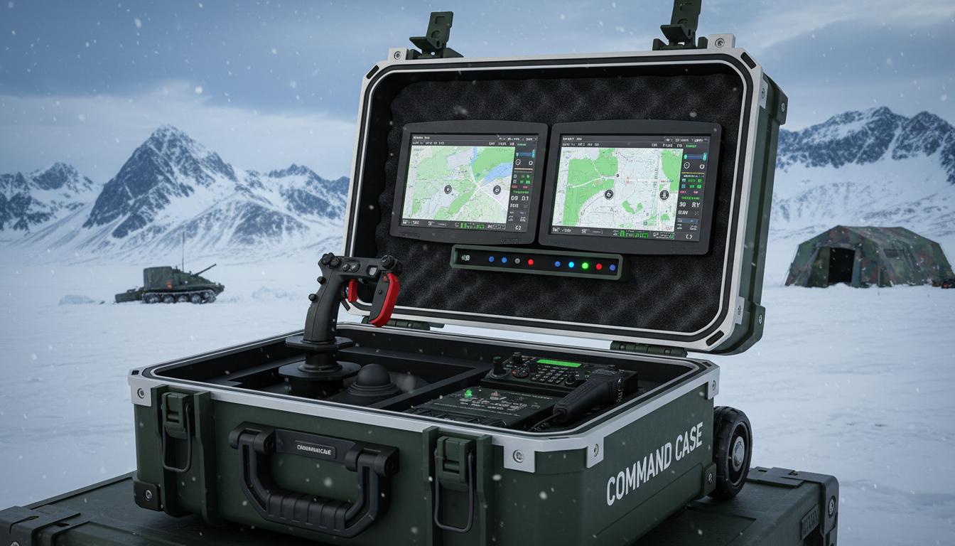 Command Case ground control station with dual displays showing AI pilot interface